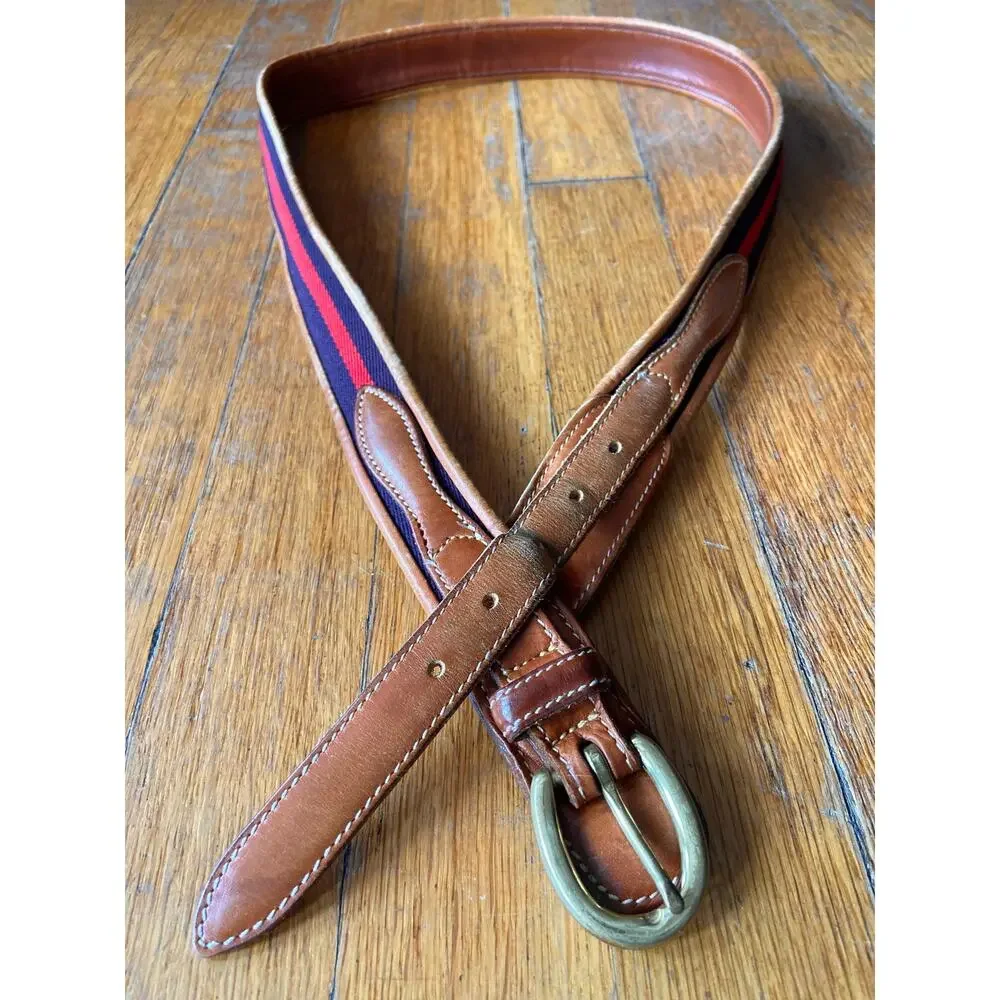 Vintage DOONEY & BOURKE Navy/Red Belt w/Tan Leather Trim Womens sz 40